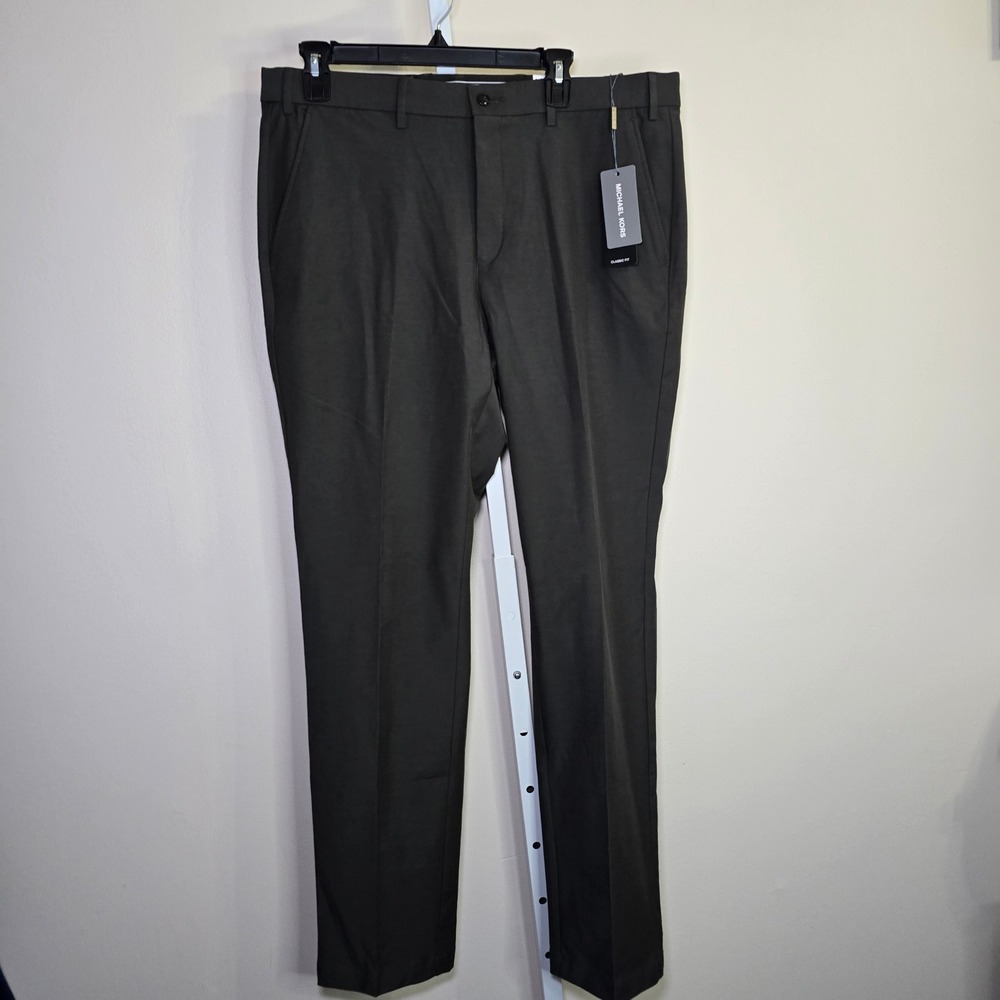 Michael Kors Army Green Dress Pants Stretch Straight Leg Mens sz‎ 36 Wx32 L